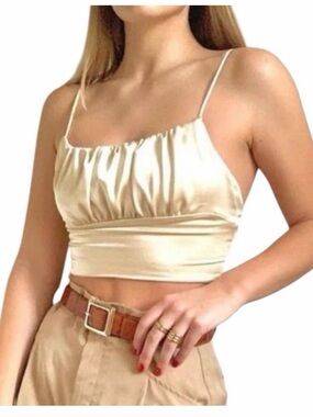 Zara Satin Ruched Crop Cami Top